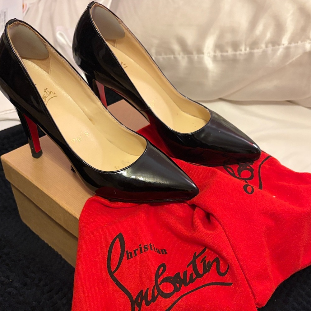 Christian Louboutin Glossy Black Heels with Red Soles patent leather